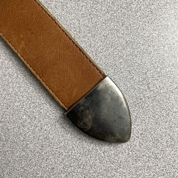 Vtg Another Line Leather Belt Brown Distressed 1.5" Made in USA Copper? Buckle - Picture 7 of 10